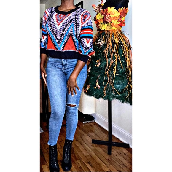 Aztec Zaful Crop Sweater w/ balloon sleeves - Picture 1 of 7